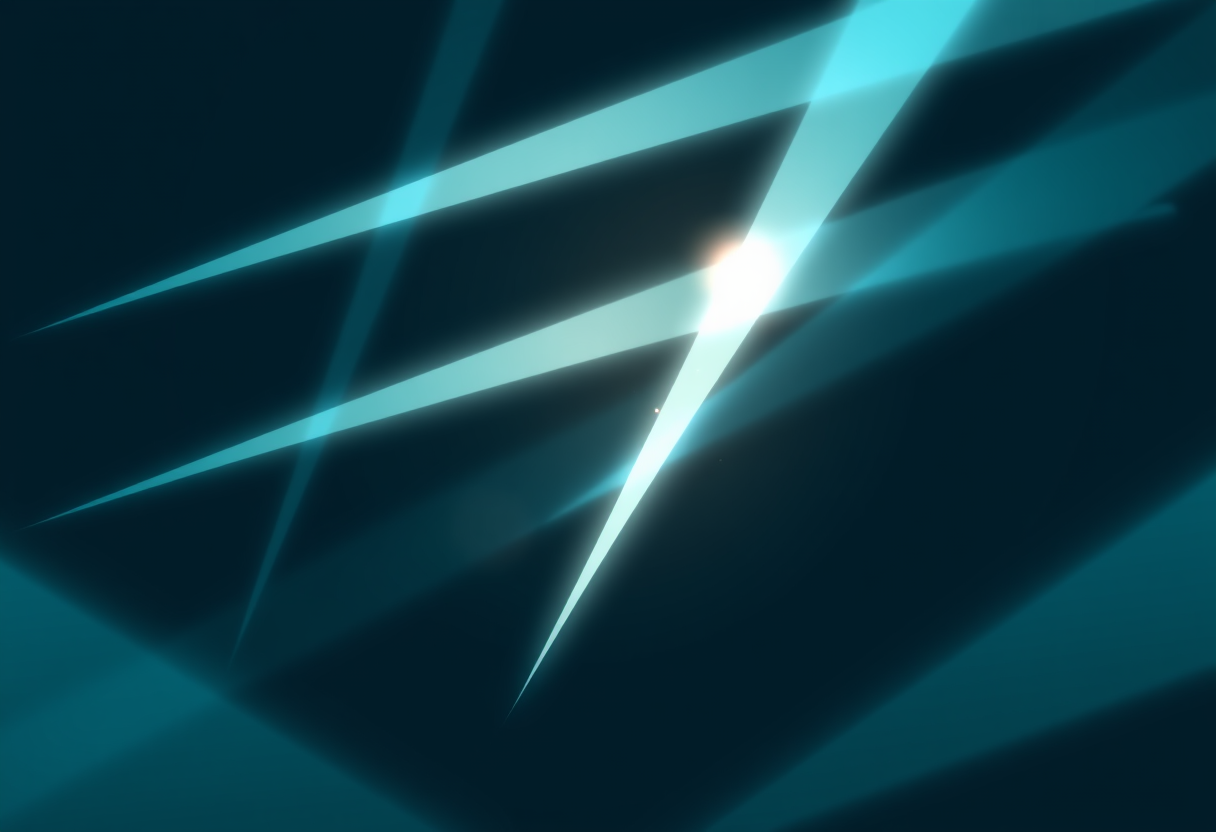 Soft glowing diagonal beams intersecting in a dark void to reveal hidden geometric nodes and subtle light flares.