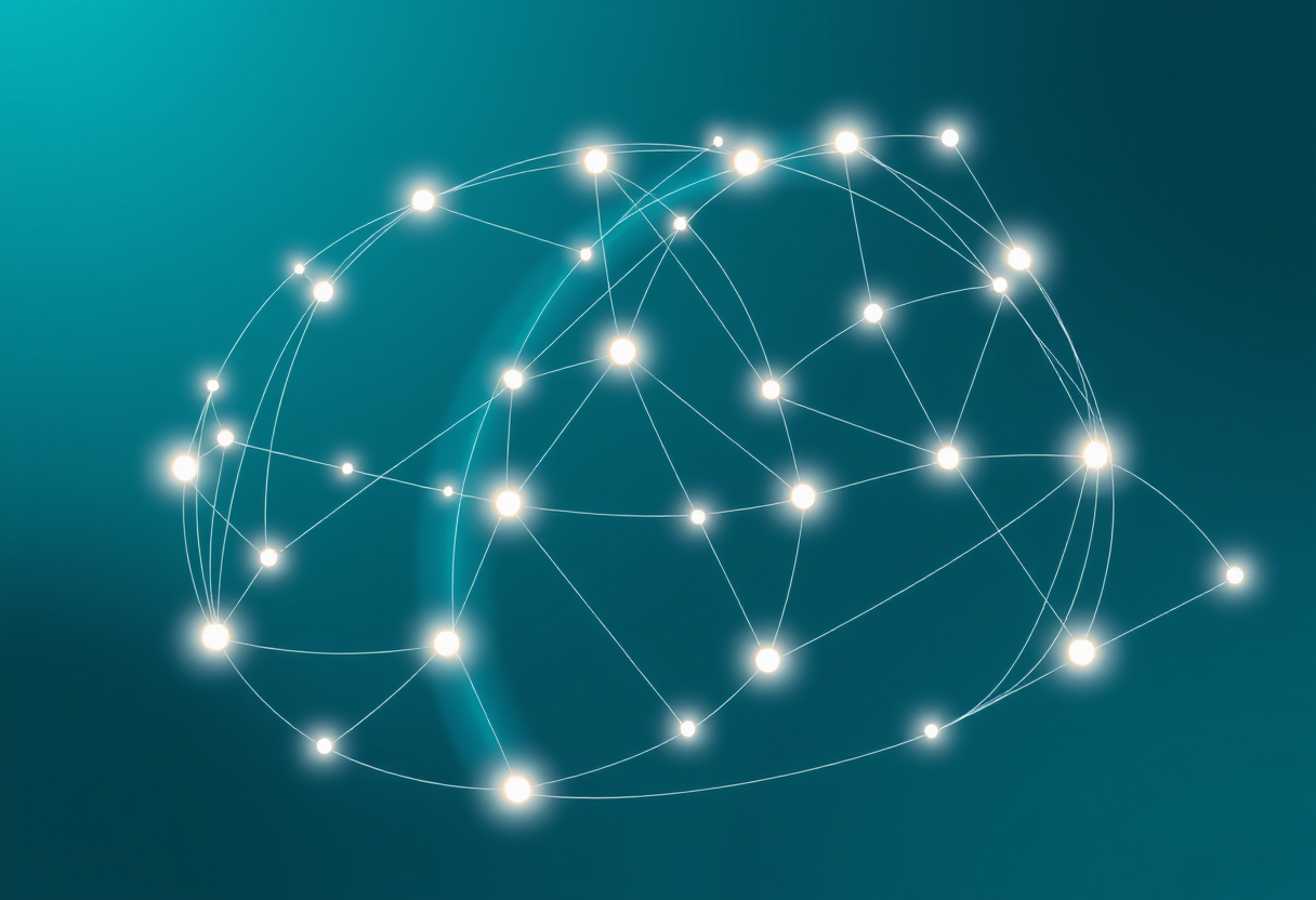 Elegant abstract geometry of glowing nodes and light paths symbolizing graph theory logic.