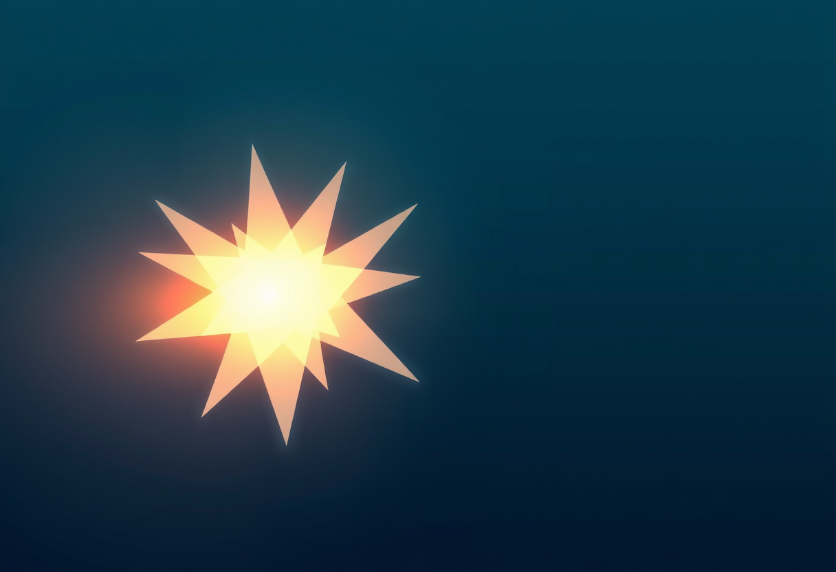 Glowing geometric light shards converge on blue background representing logical deduction and puzzle solving.
