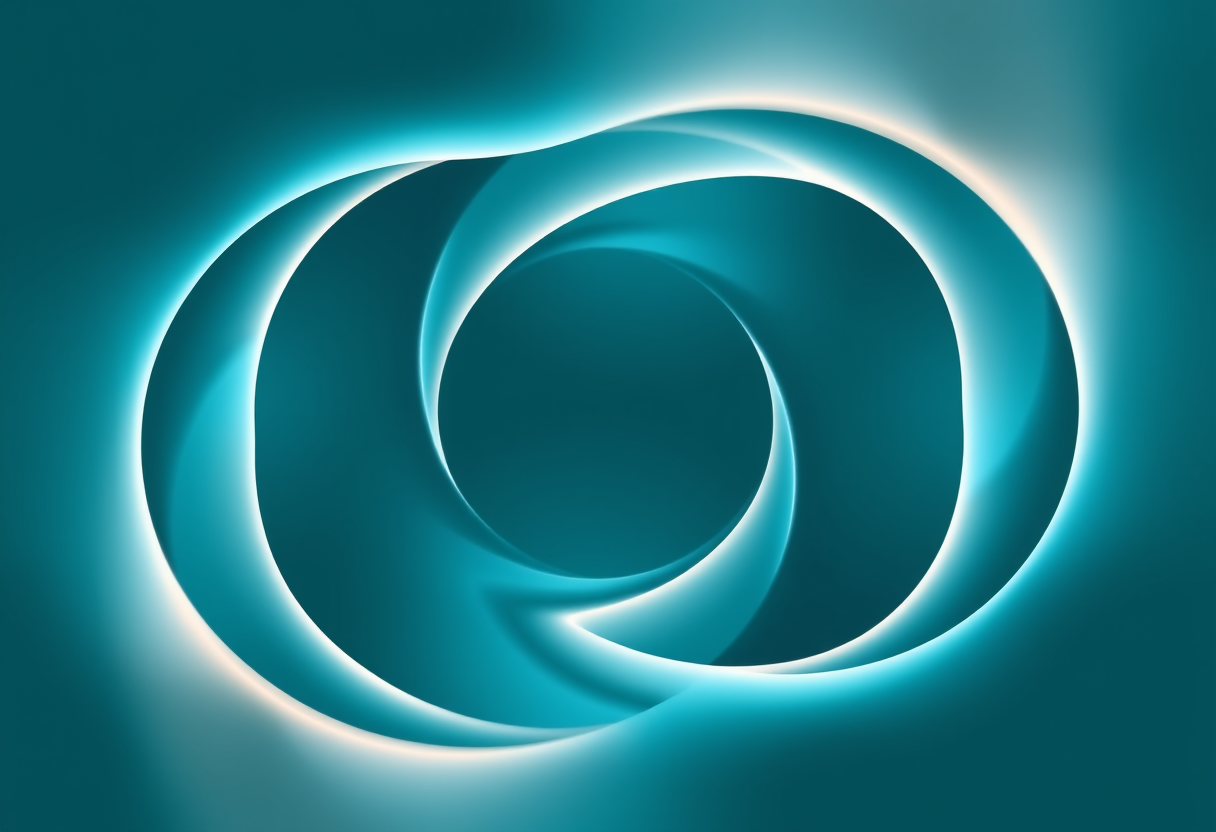 Symétrie de rotation parfaite avec des dégradés lumineux et des formes géométriques fluides en design abstrait élégant.