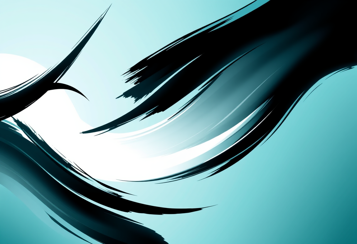Sweeping black and white brushstrokes blending with soft gradients for a sleek digital interface aesthetic.
