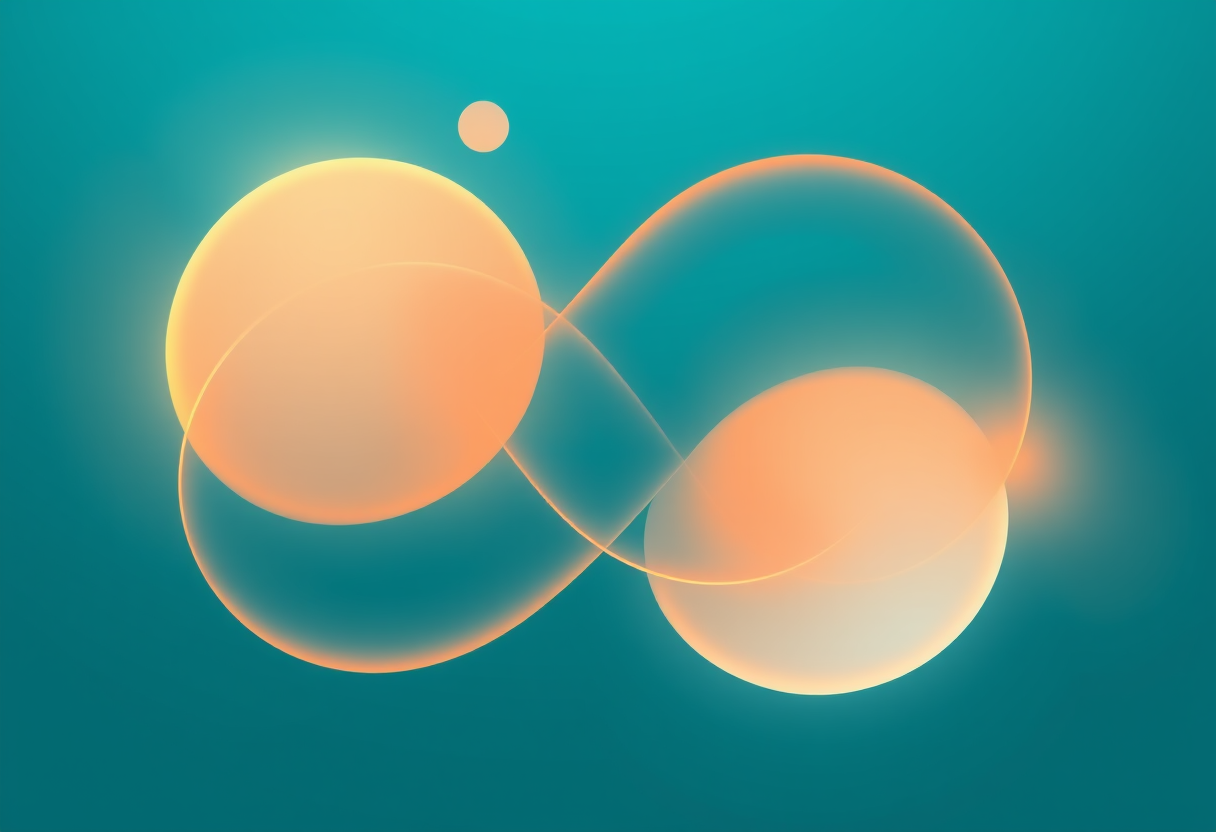 Soft glowing amber and blue orbs dance in harmony, symbolizing balance and logical symmetry in puzzle design.