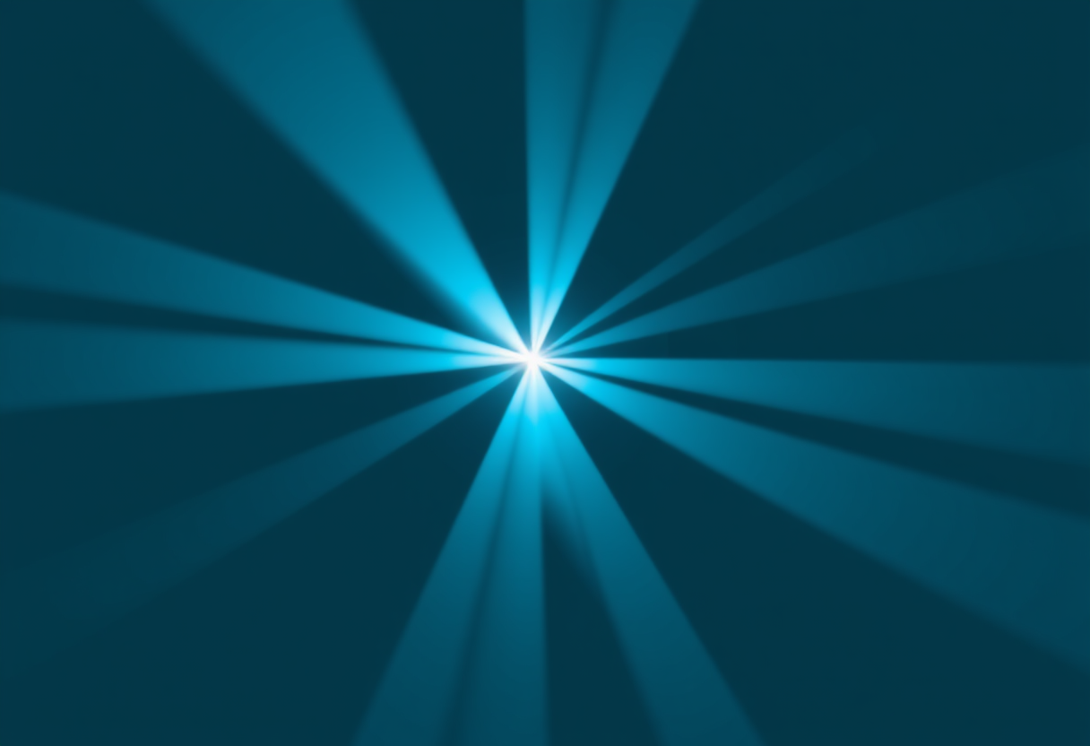 حزم ضوئية نابضة تخترق الظلام لتشكل أشكالاً هندسية تعكس الوضوح الذهني والحدة البصرية