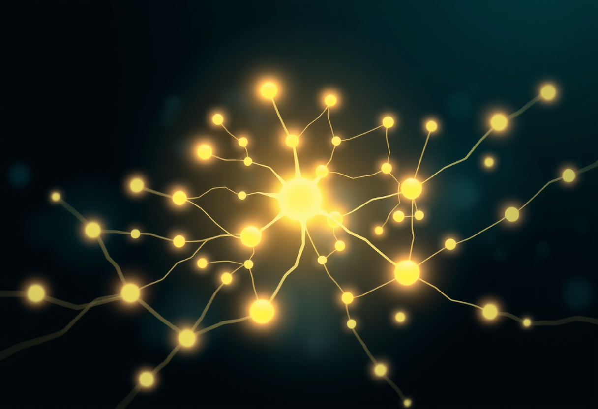 Réseaux neuronaux lumineux symbolisant la clarté mentale et des connexions cérébrales renforcées sur fond sombre abstrait.